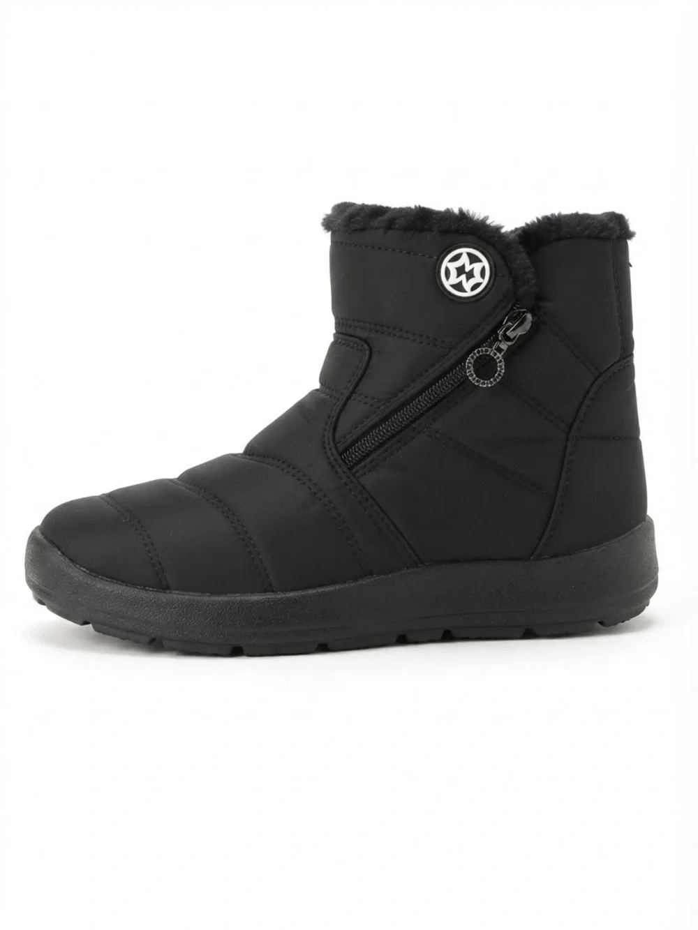 Women's Black Winter Ankle Snow Boots with Faux Fur Lining